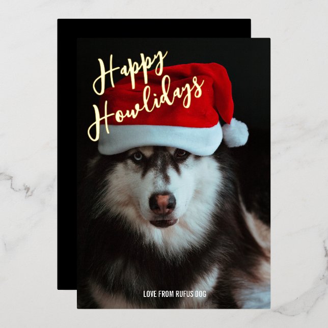 Happy Howlidays Personalisiertes Foto Folien Feiertagskarte (Vorderseite/Rückseite)
