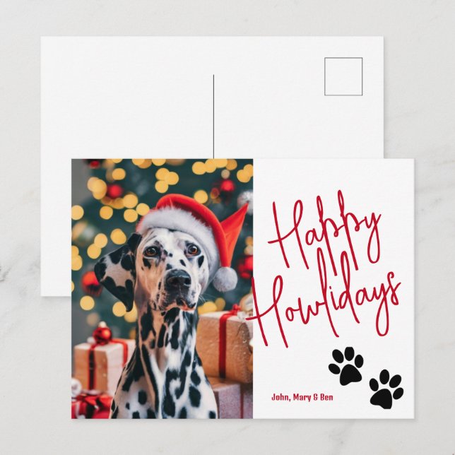 Happy Howlidays Pet Foto Weihnachten Rot Postkarte (Vorne/Hinten)