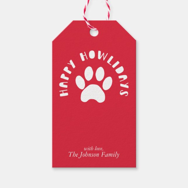 Happy Howlidays Pet PW Print Personalize Holiday Geschenkanhänger (Vorderseite)