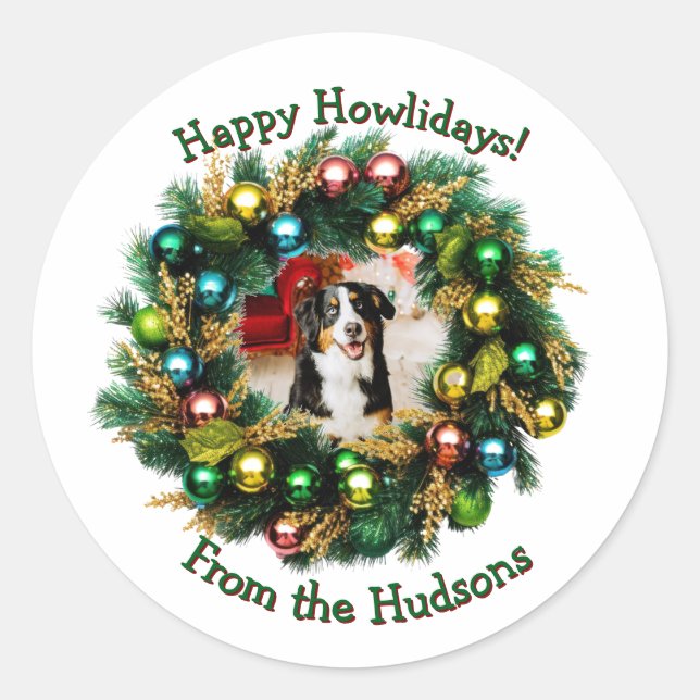 Happy Howlidays Photo Card Runder Aufkleber (Vorderseite)