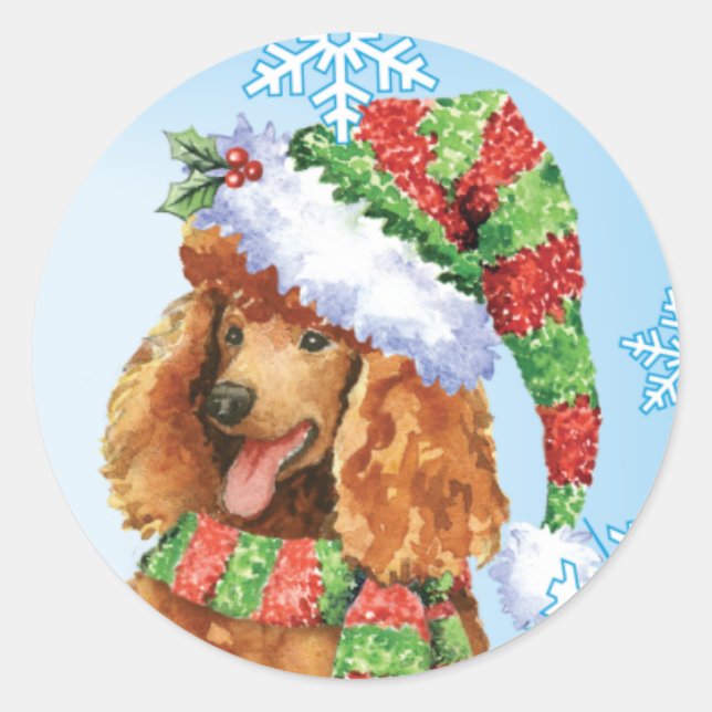 Happy Howlidays Poodle Runder Aufkleber (Vorderseite)