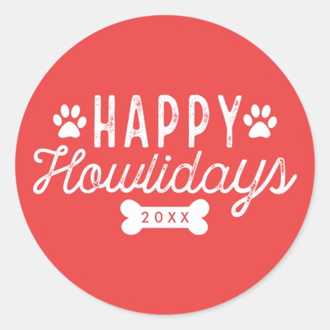 Happy Howlidays | Roter Urlaub Runder Aufkleber (Vorderseite)