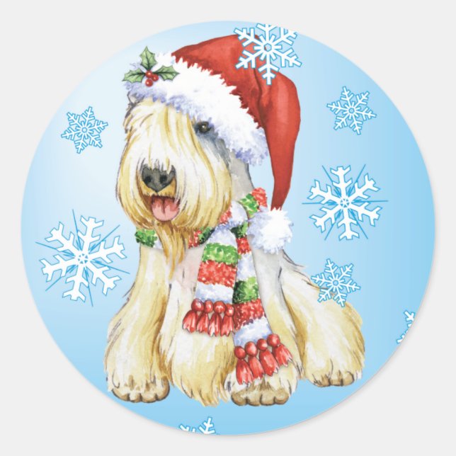Happy Howlidays Sealyham Terrier Runder Aufkleber (Vorderseite)