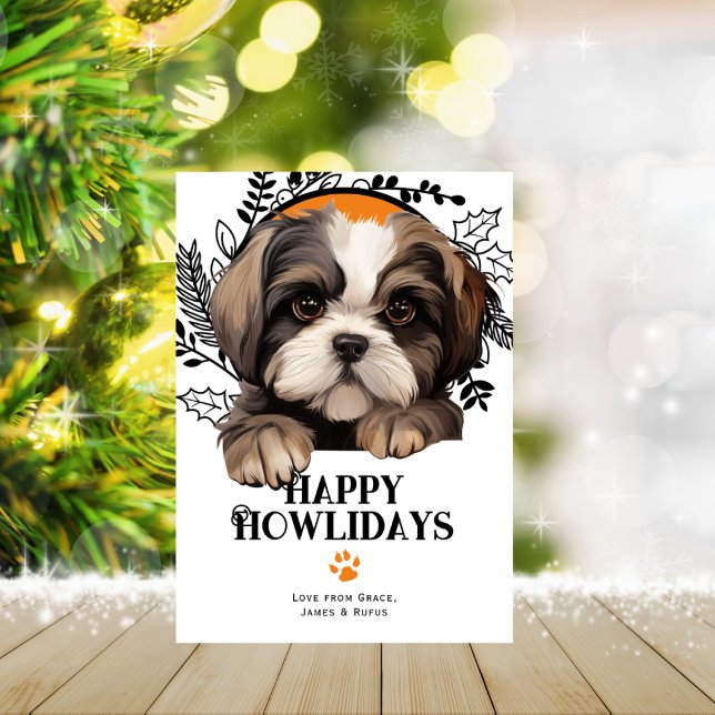Happy Howlidays Shih Tzu Dog Weihnachten (Happy Howlidays Shih Tzu Dog Christmas Holiday Card by Ricaso. Cute dog breed holiday cards)