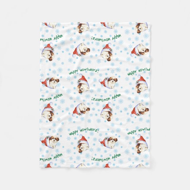 Happy Howlidays Shih Tzu Fleece Blanket (Vorderseite)