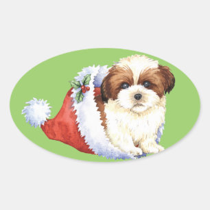 Happy Howlidays Shih Tzu Ovaler Aufkleber