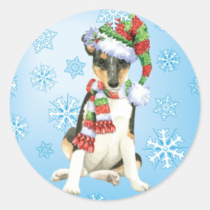 Happy Howlidays Smooth Collie Runder Aufkleber