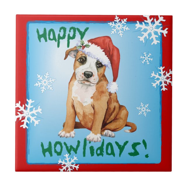 Happy Howlidays Staffordshire Bull Terrier Fliese (Vorderseite)