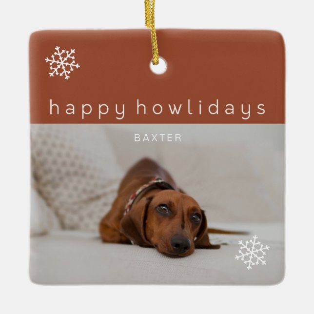 Happy Howlidays Terracotta Foto Keramikornament (Vorderseite)