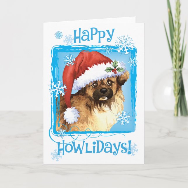 Happy Howlidays Tibetan Spaniel Feiertagskarte (Vorderseite)