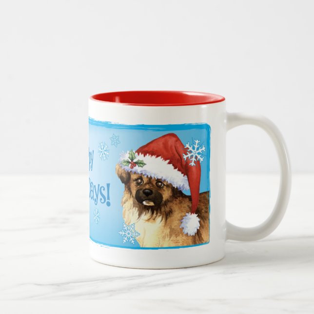 Happy Howlidays Tibetan Spaniel Zweifarbige Tasse (Rechts)