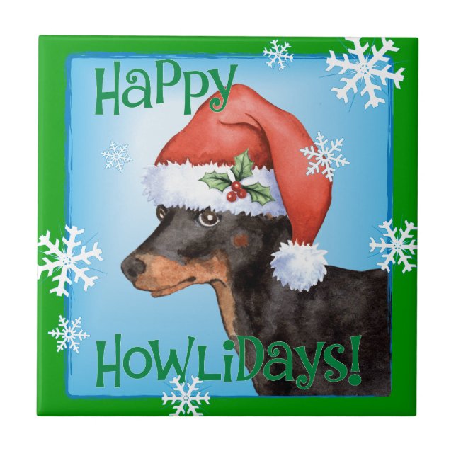 Happy Howlidays Toy Manchester Terrier Fliese (Vorderseite)
