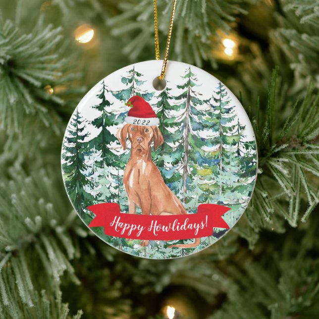 Happy Howlidays Ungarisches Vizsla Christmas Ornam Keramik Ornament (Baum)