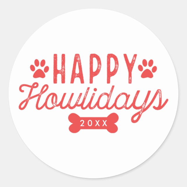 Happy Howlidays | Urlaub in Weiß und Rot Runder Aufkleber (Vorderseite)