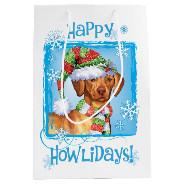 Happy Howlidays Vizsla Mittlere Geschenktüte (Vorderseite)