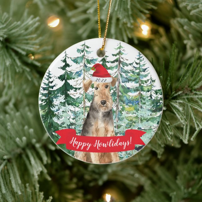 Happy Howlidays Welsh Terrier Dog Christmas Orname Keramik Ornament (Baum)