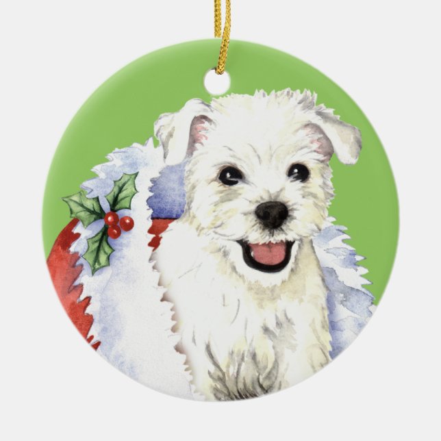 Happy Howlidays Westie Keramikornament (Vorne)