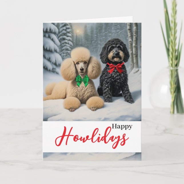 Happy Howlidays Winter mit Poodle und Schnoodle Karte (Vorderseite)