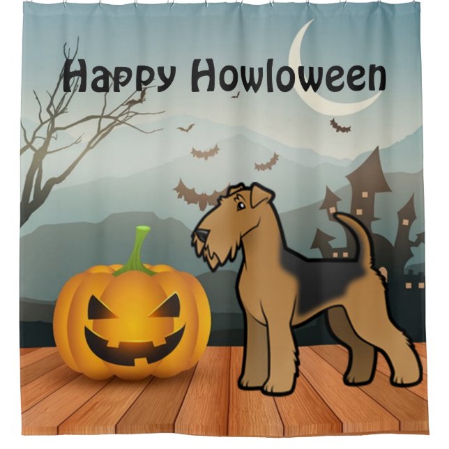 Happy Howloween Airedale Terrier Duschvorhang (Vorderseite)