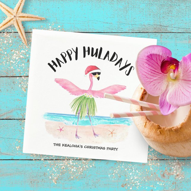 Happy Huladays Flamingo Tropical Beach Weihnachten Serviette (Von Creator hochgeladen)