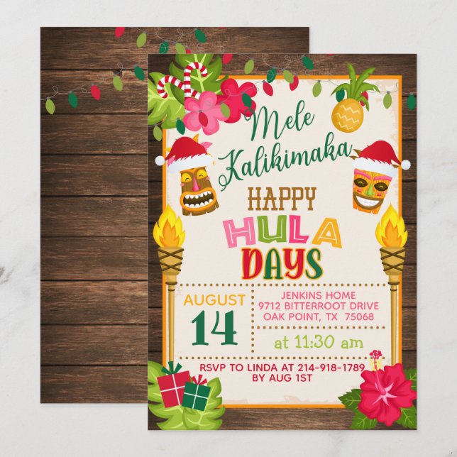 Happy HulaDays Weihnachts Luau Einladung (Vorne/Hinten)