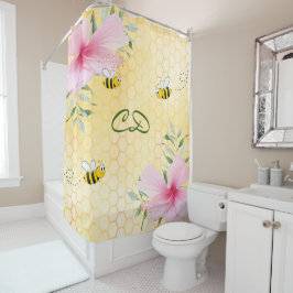 Happy Hummeln Gelbe Honigwabe Rosa Monogramm Duschvorhang