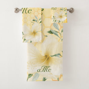 Happy Hummeln, gelbe Honigwabenpaar, monogramm Badhandtuch Set