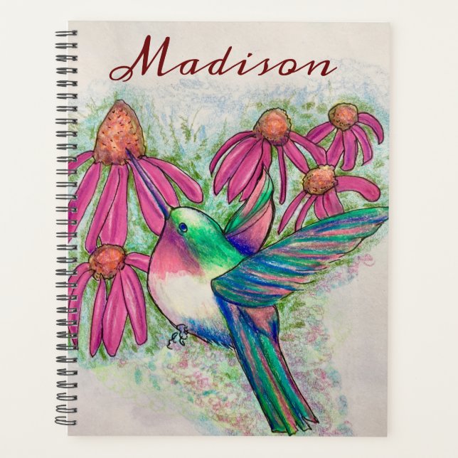 Happy Hummingbird Bright Pink Coneflowers Planer (Vorderseite)