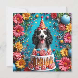 Happy Hund feiert Geburtstag mit farbenfrohen Kuch Einladung