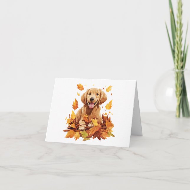 Happy Hund im Herbst und Herbst verlassen BLANK Karte (Vorderseite)