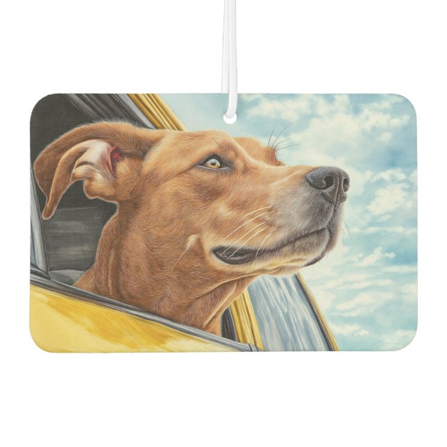 Happy Hund in Gelben Auto Art Print Autolufterfrischer (Vorderseite)