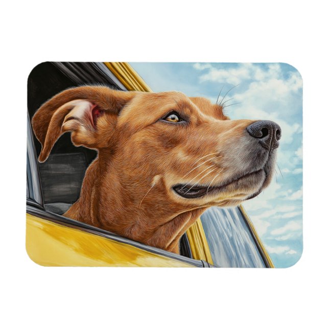 Happy Hund in Gelben Auto Art Print Magnet (Horizontal)