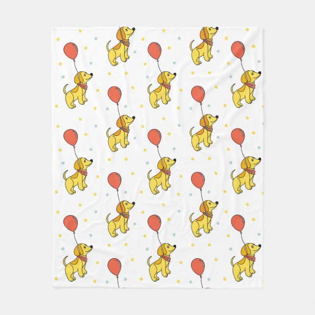 Happy Hunde mit Balloons-Muster Fleecedecke (Vorderseite)