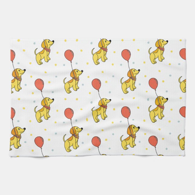 Happy Hunde mit Balloons-Muster Geschirrtuch (Horizontal)