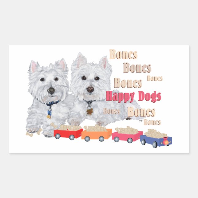 Happy Hunde mit Knochen Rechteckiger Aufkleber (Vorderseite)