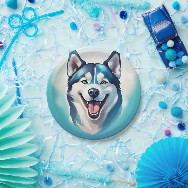 Happy Husky Dog Pet Wham-O Frisbee Pappteller (Party)
