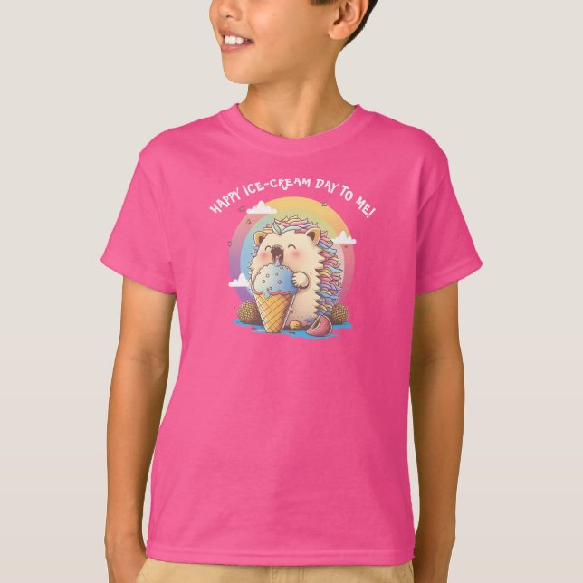 Happy Ice-cream Day To Me Cute Hedgehog T-shirt (Vorderseite)