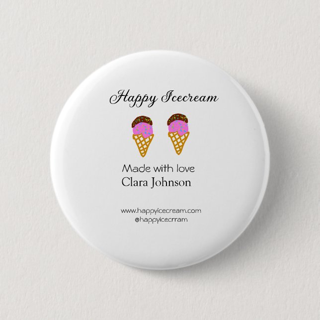 Happy Icecream add name website social media  Button (Vorderseite)