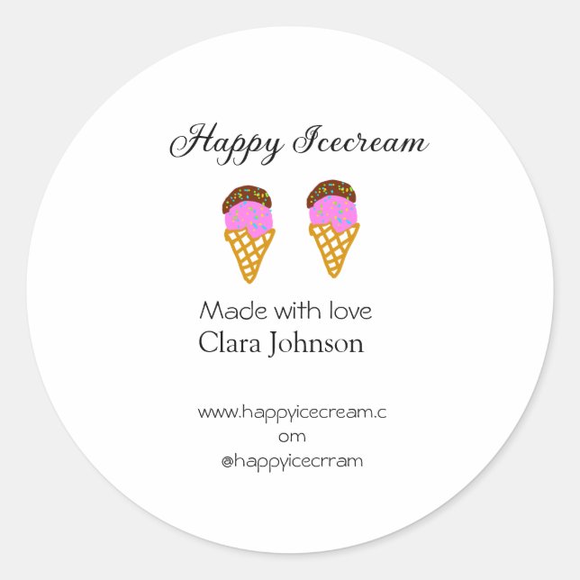 Happy Icecream add name website social media  Runder Aufkleber (Vorderseite)