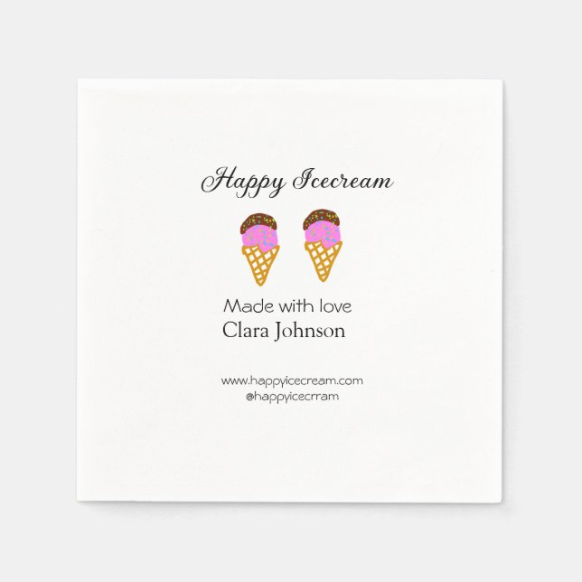 Happy Icecream add name website social media  Serviette (Vorderseite)