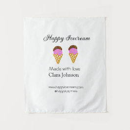 Happy Icecream add name website social media Wandteppich