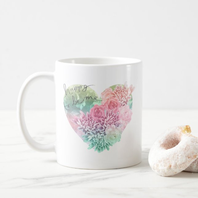 Happy, ich Blumenherz zu sein Kaffeetasse (Mit Donut)