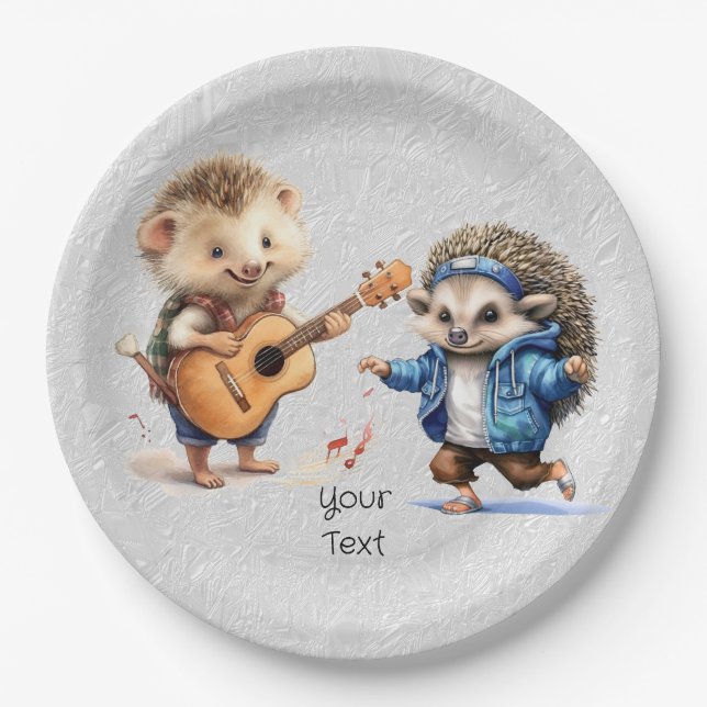 Happy Igel Watercolor Paper Plate Pappteller (Vorderseite)