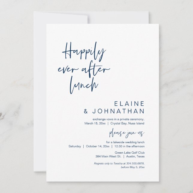 Happy immer nach dem Brunch, Hochzeit, Navy Blue Einladung (Vorderseite)