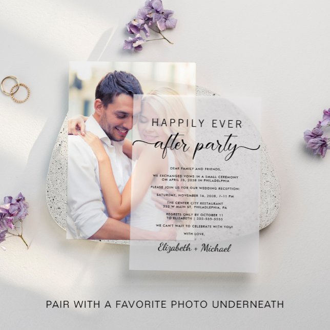 Happy immer nach dem Party Hochzeit Empfang (Elevate your wedding reception invitations with the timeless beauty of vellum overlays)
