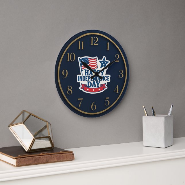 Happy Independence Day American Flag Clock Große Wanduhr (Büro)