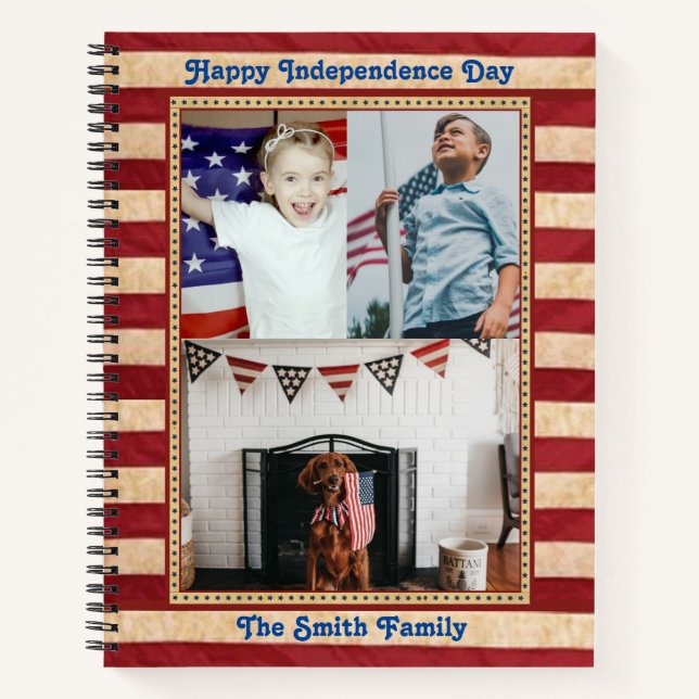 Happy Independence Day Patriotic Custom 3 Foto Notizbuch (Vorderseite)