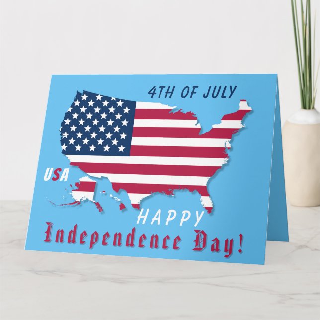 Happy Independence Day USA Map Flag Red White Blue Karte (Vorderseite)