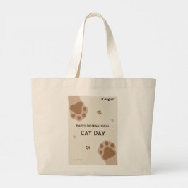 happy international cat day cute paw print design jumbo stoffbeutel