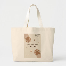 happy international cat day cute paw print design jumbo stoffbeutel